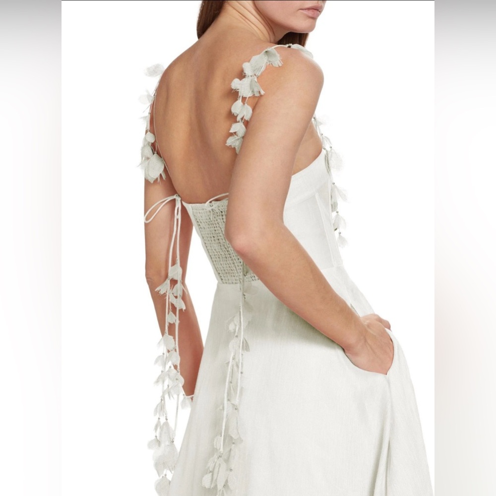 Zimmermann Wonderland Appliquéd Midi Corset Dress in White